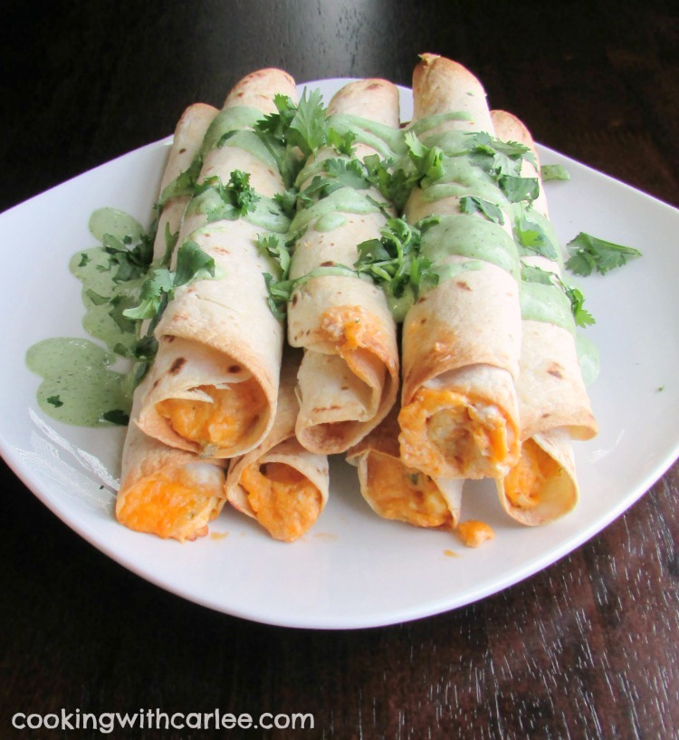 Cooking With Carlee Buffalo Chicken Taquitos with Cilantro Cream