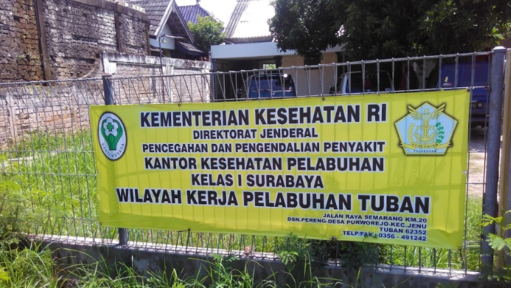 KKP Kantor Kesehatan Pelabuhan Kelas I Surabaya Wilker Tuban Alamat: Jl. Raya Semarang KM 20 Jenu, Tuban, Kabupaten Tuban, Jawa Timur