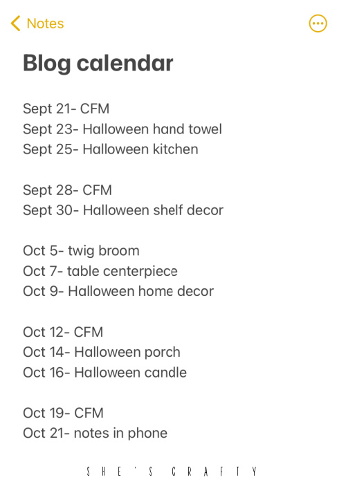 blog editorial calendar in the notes app on an iphone