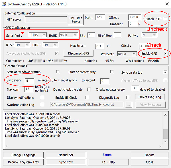 AE5X Timesync'ing a PC with a GPS dongle