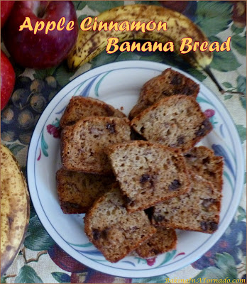 Apple Cinnamon Banana Bread is a moist quick bread featuring both apple and banana flavors. For versatility, incorporate your choice of baking chips: chocolate, toffee, cinnamon or peanut butter. | Recipe developed by www.BakingInATornado.com | #recipe #fruit