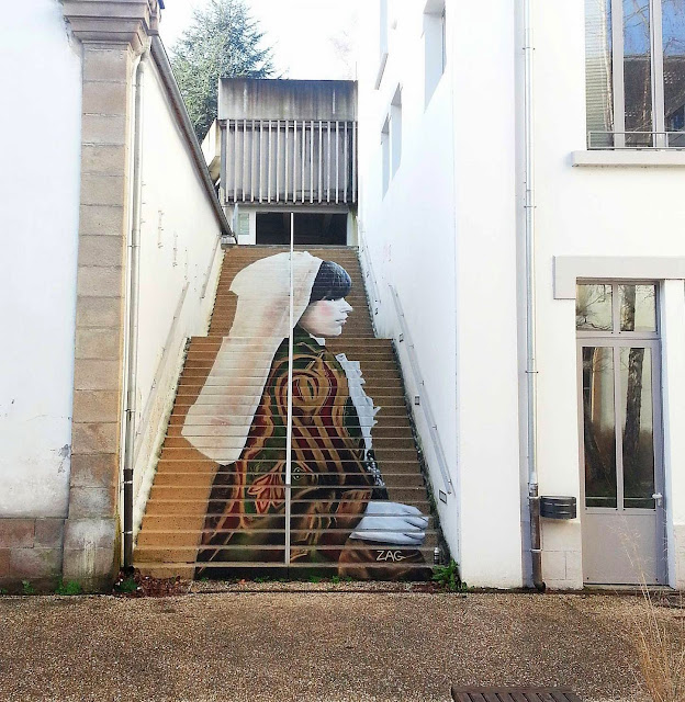 "La Morlaisienne" Anamoprhic Street Art Piece by French Artist ZAG on the streets of Morlaix in France. 1
