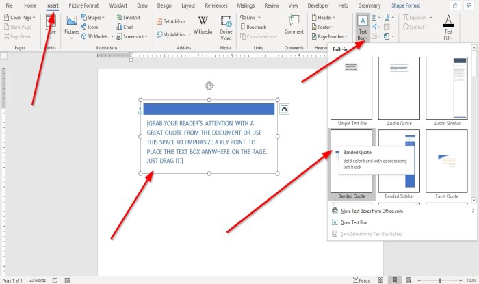 กล่องข้อความใน Microsoft Word