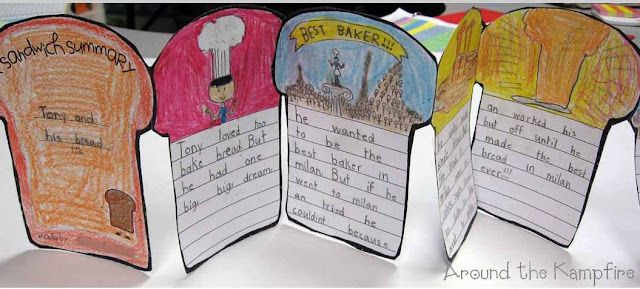 We wrote "sandwich summaries" for Tony's Bread during our Tomie dePaola author study~ Around the Kampfire blog