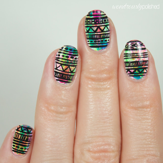 neon tribal print nail art