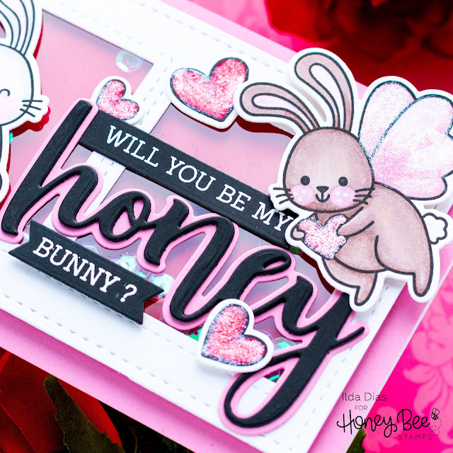 Honey Bunny, Valentine's Day Card, Slimline, Shaker Card, Honey Bee Stamps, Card Making, Stamping, Die Cutting, handmade card, ilovedoingallthingscrafty, Stamps, how to,