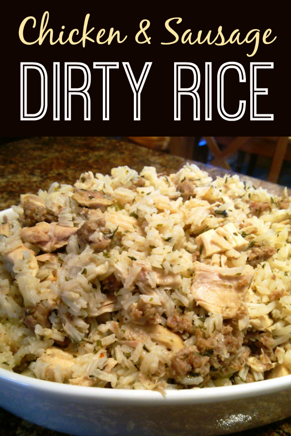 Chicken & Sausage Dirty Rice! A hearty recipe made with bulk sausage, chicken and rice seasoned with classic Cajun flavors and spices.