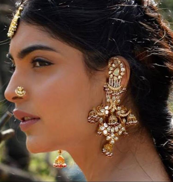 Long ear cuff Jhumkas in polki Long ear cuff Jhumkas in polki