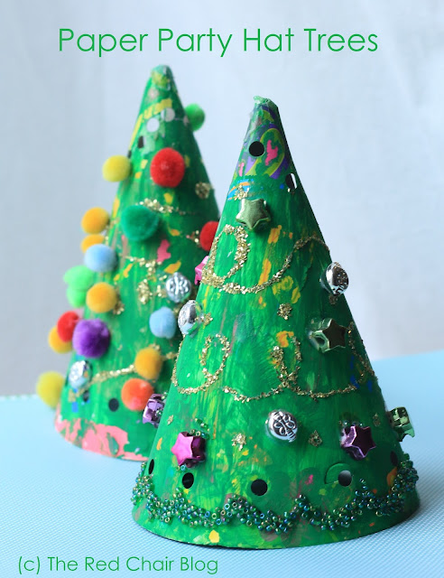 painted paper party hat Christmas tree easy craft for kids painted paper party hat Christmas tree easy craft for kids