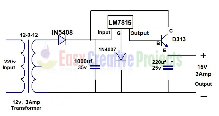 How to make 15v 3 amp power supply