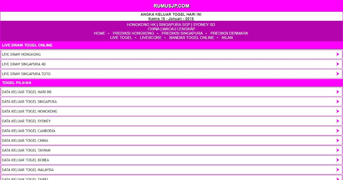 Bocoran Pasaran Hongkong 02022019 PREDIKSI NOMOR TOGEL SINGAPORE