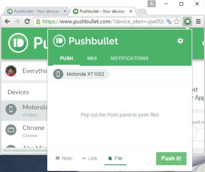 Отправить ссылку с помощью PushBullet
