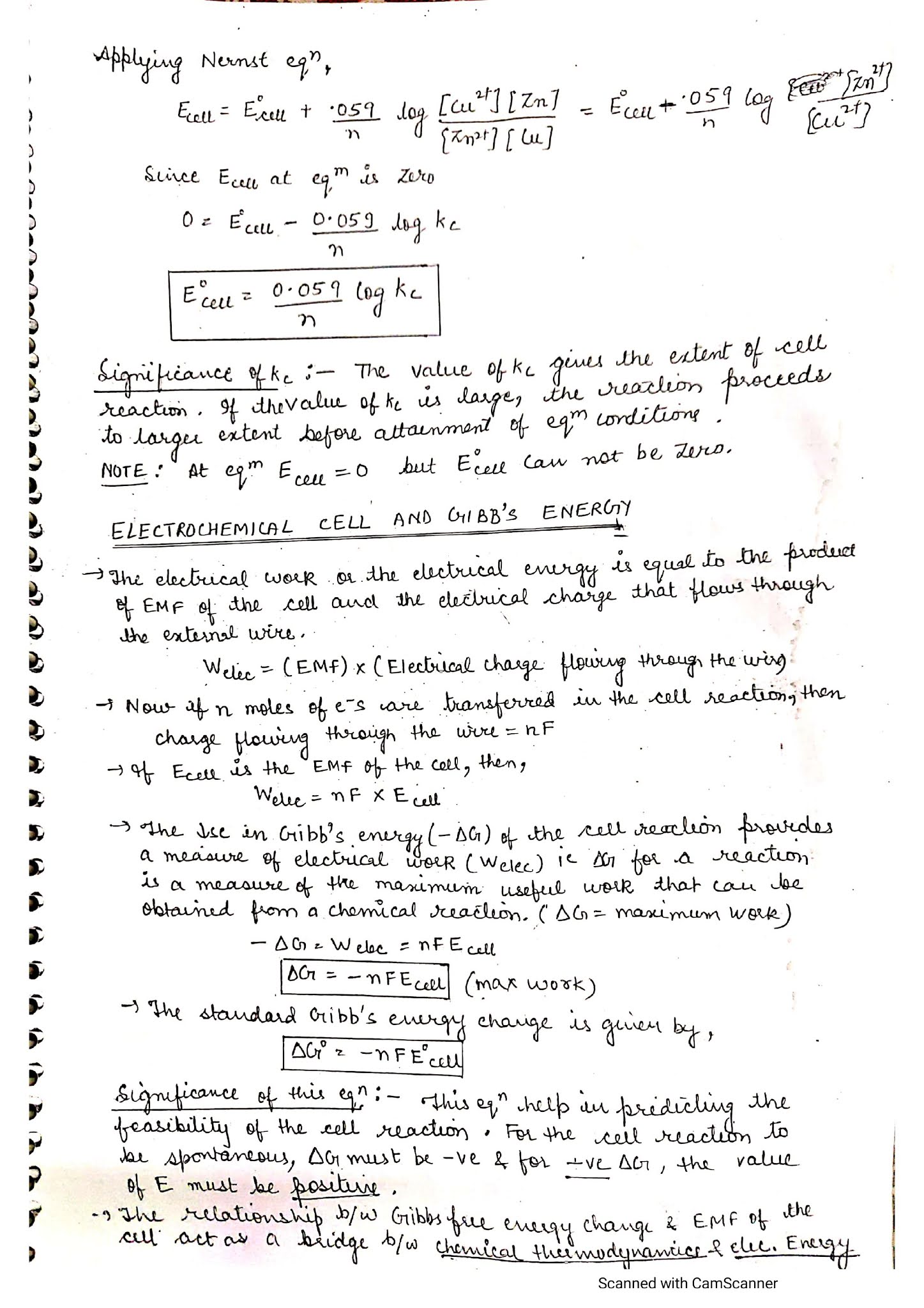 Chapter 3 Electrochemistry Class 12 Handwritten Notes PDF download