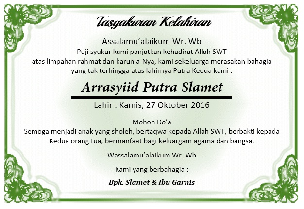 VIRGOZTA Contoh Ucapan Besek Makanan Tasyakuran Khitanan dan
