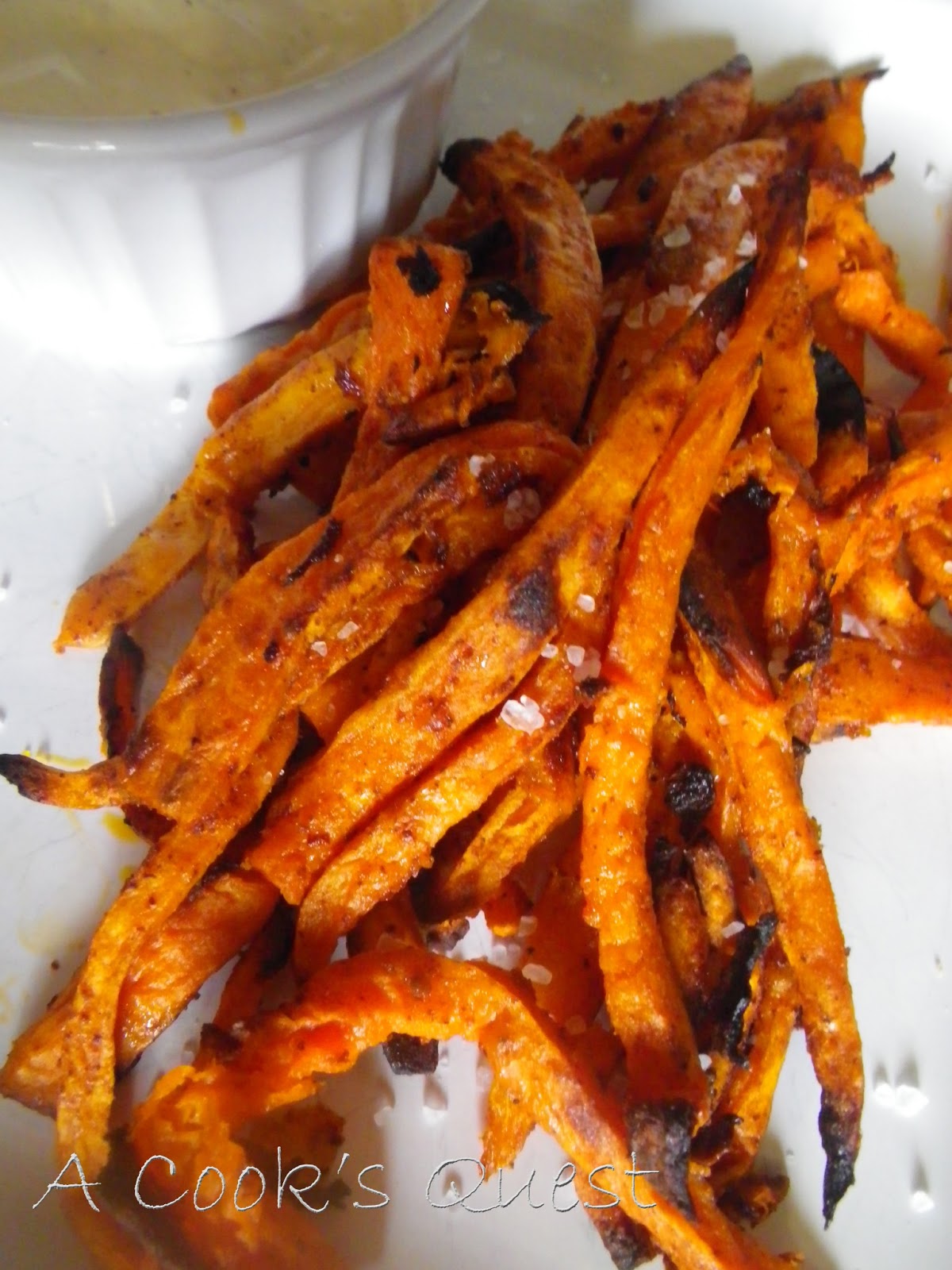 A Cook's Quest Chipotle Sweet Potato Fries with Garlic Aioli Dipping Sauce