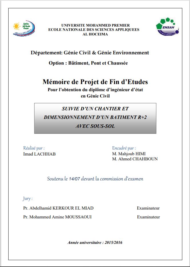 PFE Suivi d'un chantier et dimensionnement d'un batiment R+2 avec soussol FORMATION B.TP.H