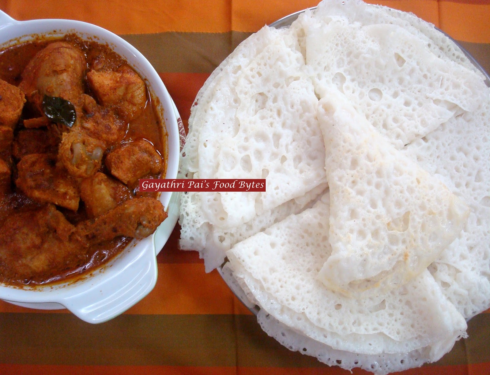 Gayathri Pai's Food Bytes Kundapur Chicken Curry with Panpolo / Neer Dosa