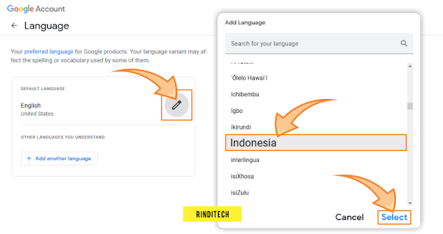 Cara ganti ke bahasa Indonesia di semua akun google