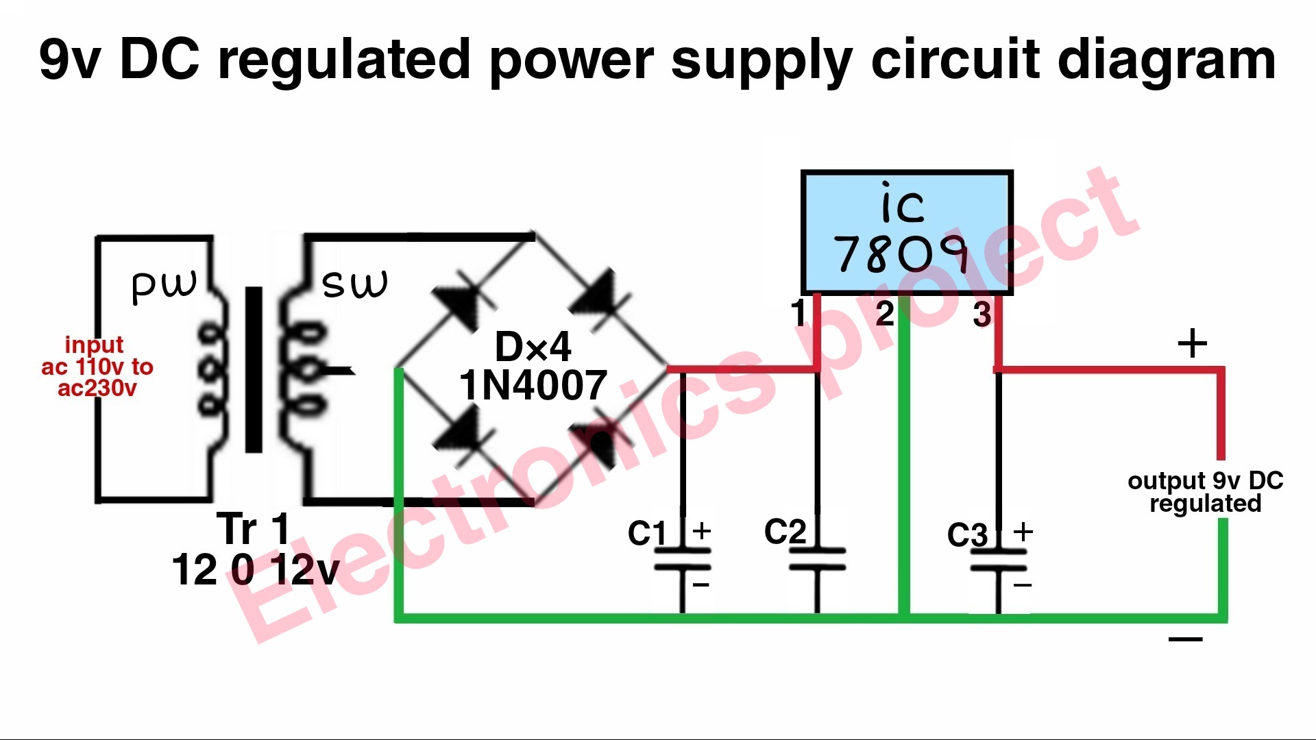 9v dc regulated power supply circuit diagram