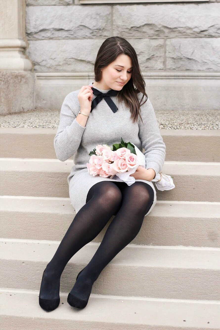 sweater dress and pantyhose