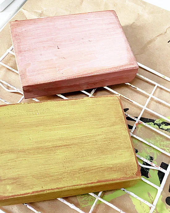 pink and green stained blocks