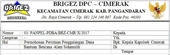Contoh Surat Permohonan Izin Penggalangan Dana Bantuan Bencana Alam