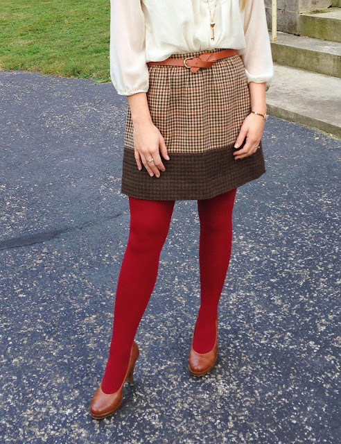 Putting a Bow on Tweed Skirts and Colored Tights - CLASSY SASSY