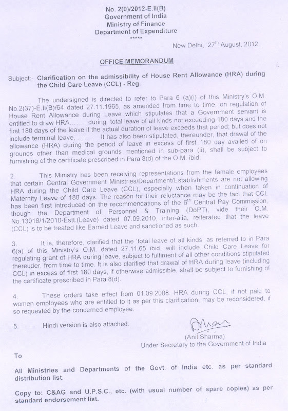 AIPEU,Gr.C Bhubaneswar, Odisha Clarification on the admissibility of House Rent Allowance (HRA