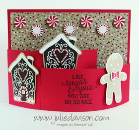 VIDEO Tutorial: How to Make a Bendy Card with Cookie Cutter Christmas and Candy Cane Lane Designer Paper 2016 Stampin' Up! Holiday Catalog www.juliedavison.com