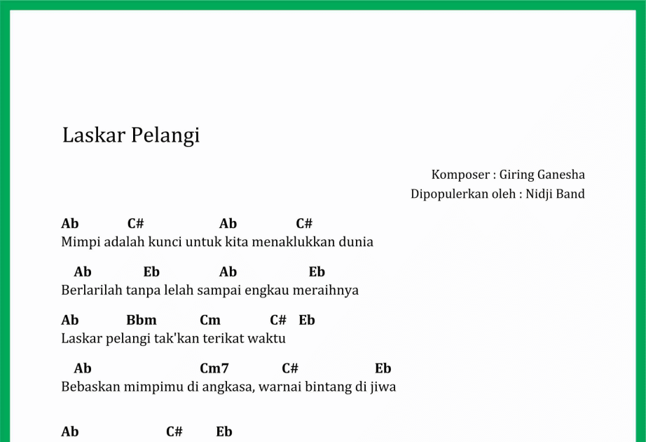 Chord Lagu Laskar Pelangi - SEPUTAR MUSIK