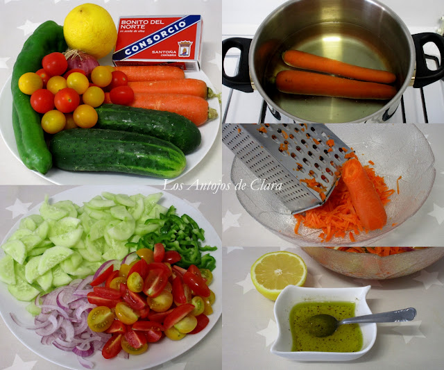 Ensalada de zanahoria con pepino y bonito del norte