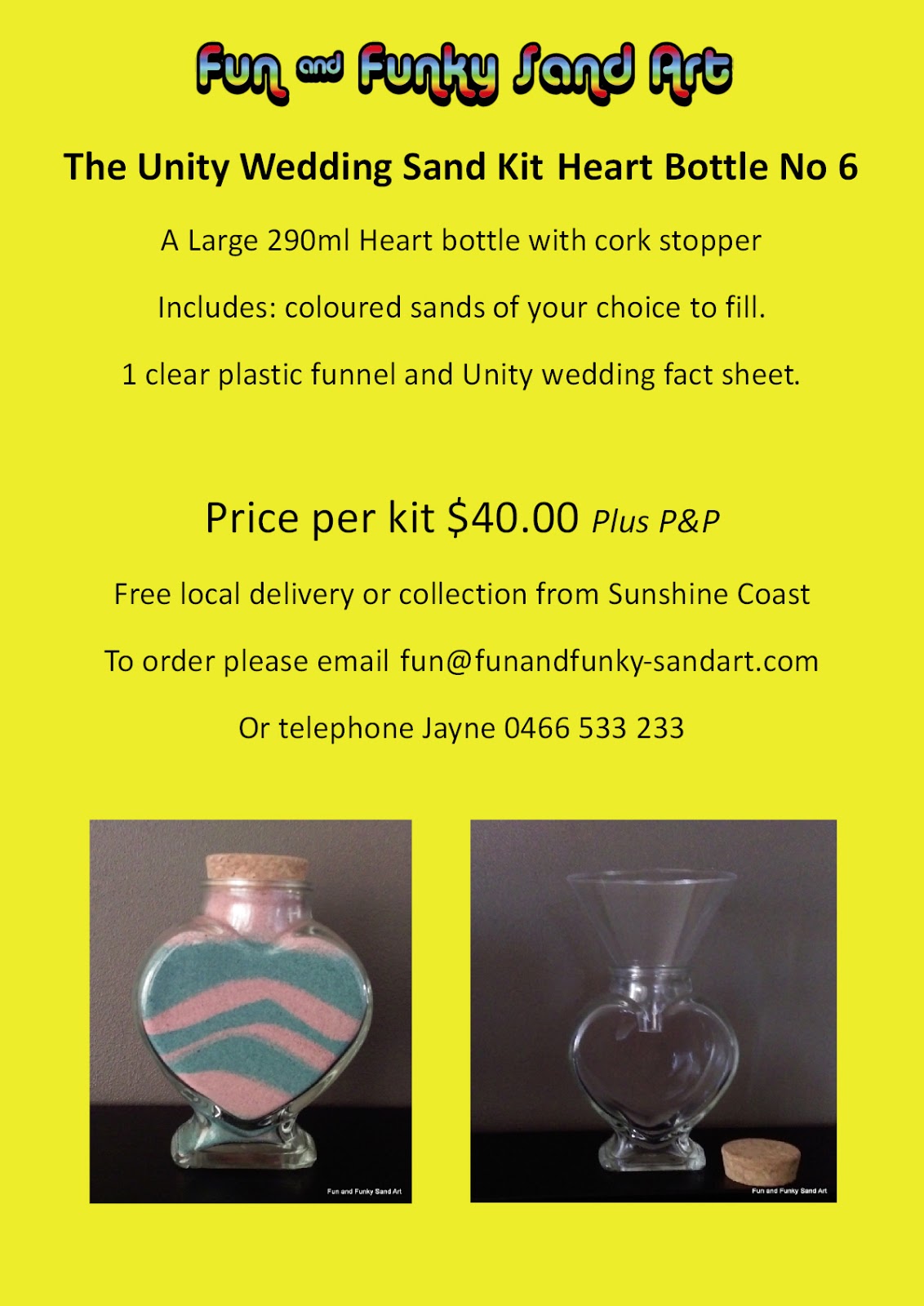 Fun and Funky Sand Art Unity Wedding Ceremony sand kits and coloured