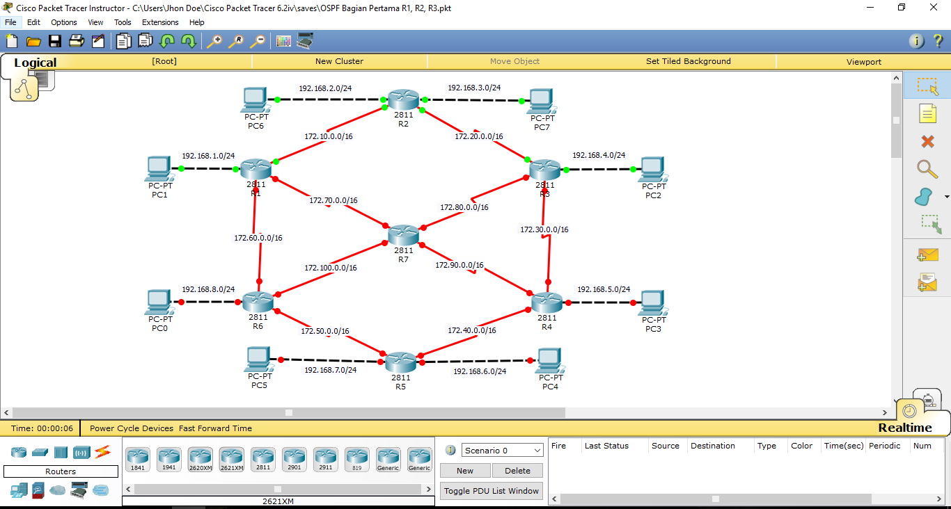 Cisco Packet Tracer - OSPF Konfigurasi Router (R1,R2, R3) - Qualov