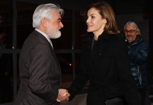 Queen Letizia wore Hugo BossJadela Stretch Virgin Wool Asymmetrical Blazer, ankle boots and carried clutch