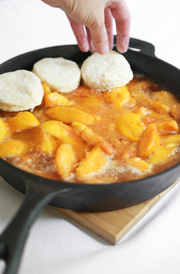Skillet Peach Cobbler with Biscuit Crust Sprinkle Bakes