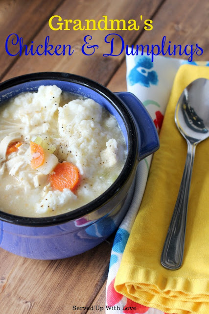 Grandma Haydon's Chicken and Dumplings recipe from Served Up With Love is the ultimate comfort food. Feels just like a big ol' hug from Grandma. 