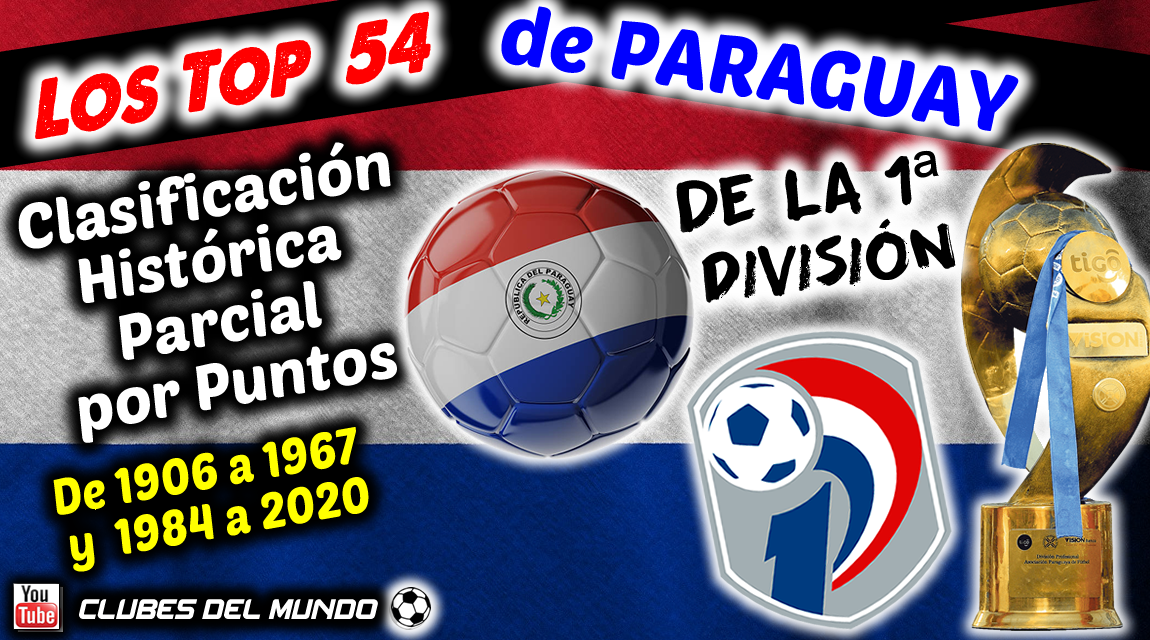 chorro Aceptado suspicaz Clubes del Mundo del Fútbol: Los TOP 54 DE PARAGUAY - Clasificación  Histórica Parcial por Puntos de la 1ª División Paraguaya de 1906 a 1967 y  1984 a 2020