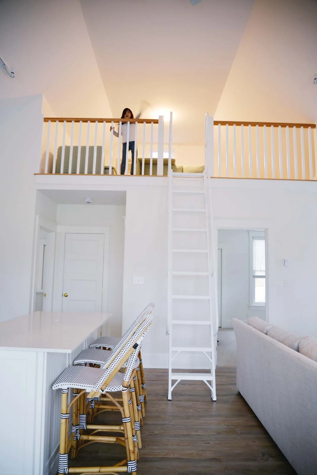 white cottage | loft ladder | french bistro counter stool