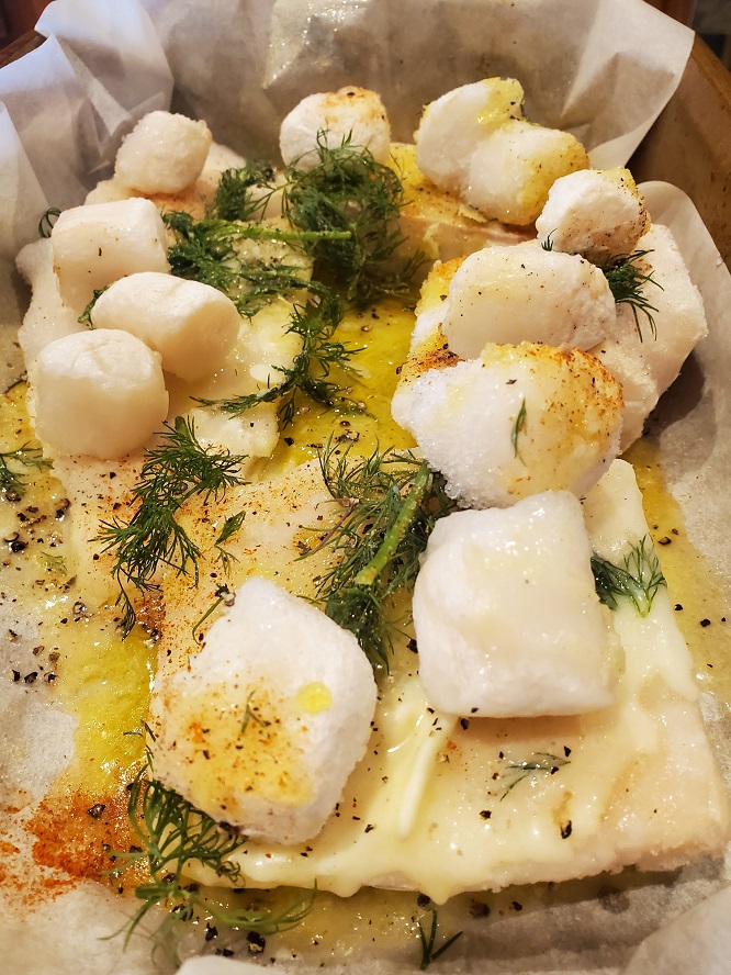 Baked Haddock and Scallops with Lemon Butter Dill Sauce What's Cookin
