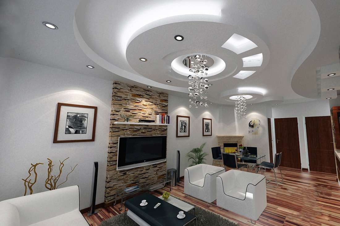 Luxury false ceiling designs in open plan apartments
