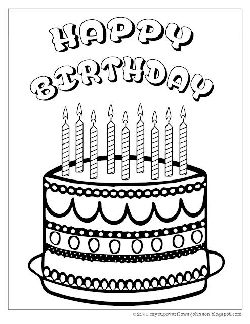 Happy birthday cake coloring page