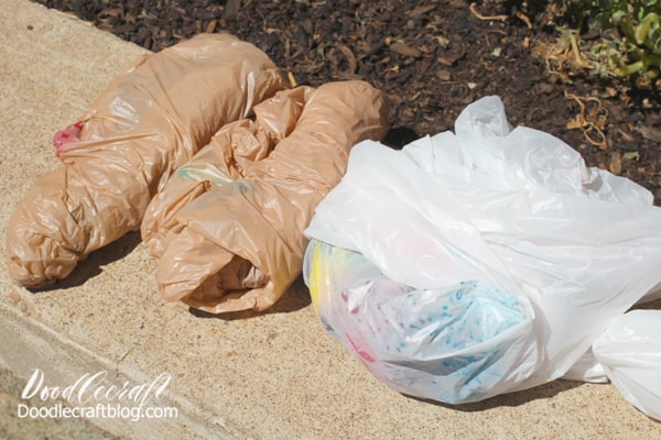 Again, after you are done with the color, wrap them up in a plastic grocery bag and let them sit in the sunshine for 6-8 hours. 