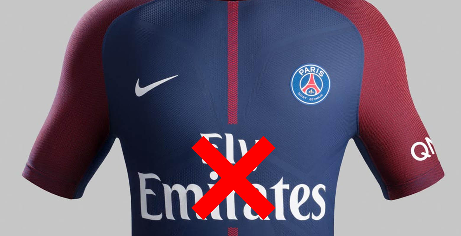 PSG Fly Emirates Logo Sign Soccer Shirt in a Frame Hanging in Home