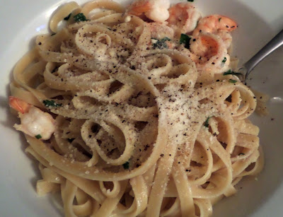 Shrimp Scampi:  Shrimp and pasta tossed in a garlic, butter, and white wine sauce.