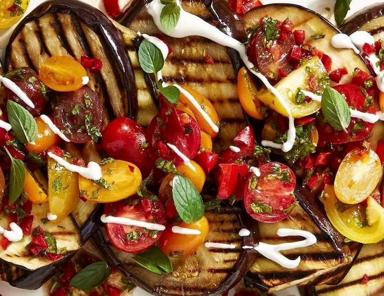 Spiced Grilled Eggplant with Fresh Tomato Salad