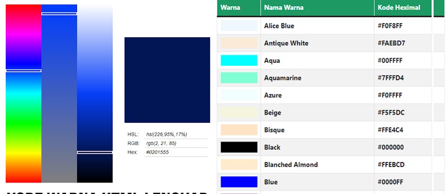 Inilah Kode Warna Html Lengkap Html Color Code Color Picker