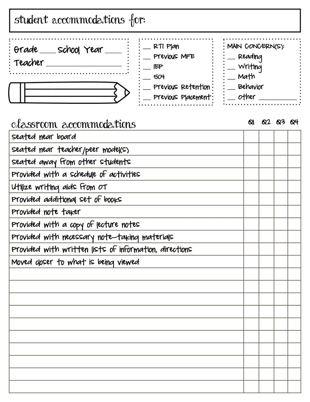 Student Checklist Template