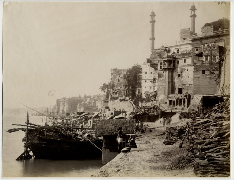 View of Ganges River, Boats and Architectures in Varanasi (Benares) - 1880's
