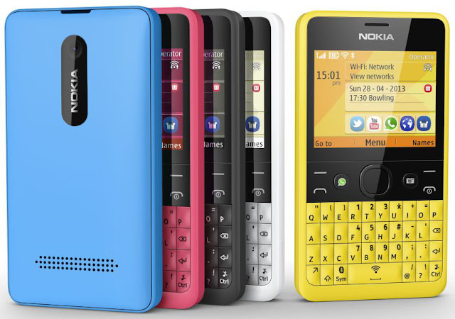 Nokia Asha 210, disponible con los colores azul, blanco, amarillo, cian y negro