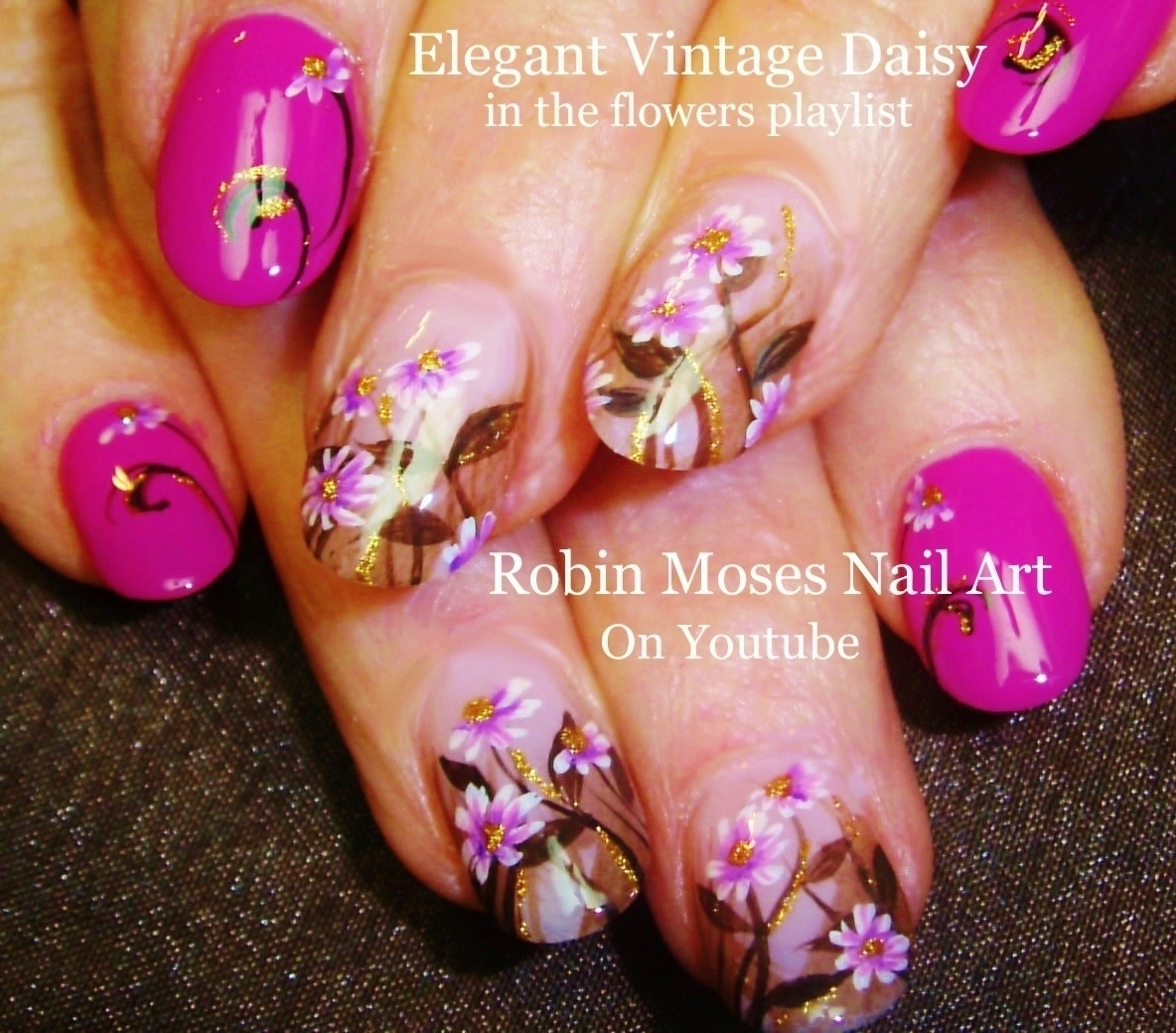 Nail Art by Robin Moses Flower Nails "lavender and gray flowers